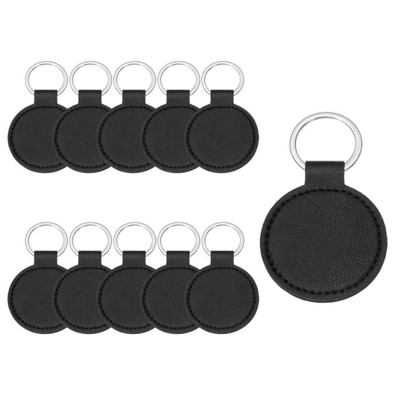 Uxcell 10 Pcs PU Leather Keychain Blanks Bulk Circle Laser Engraving Keychain Leather Key Fob Kit with Key Rings for DIY Supplies Gifts (Black, 2" Dia.)