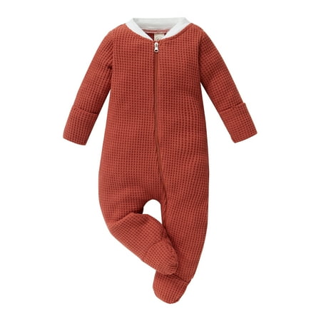 

MERSARIPHY Unisex Baby Jumpsuit Splicing Long Sleeves Footed Romper with Zipper