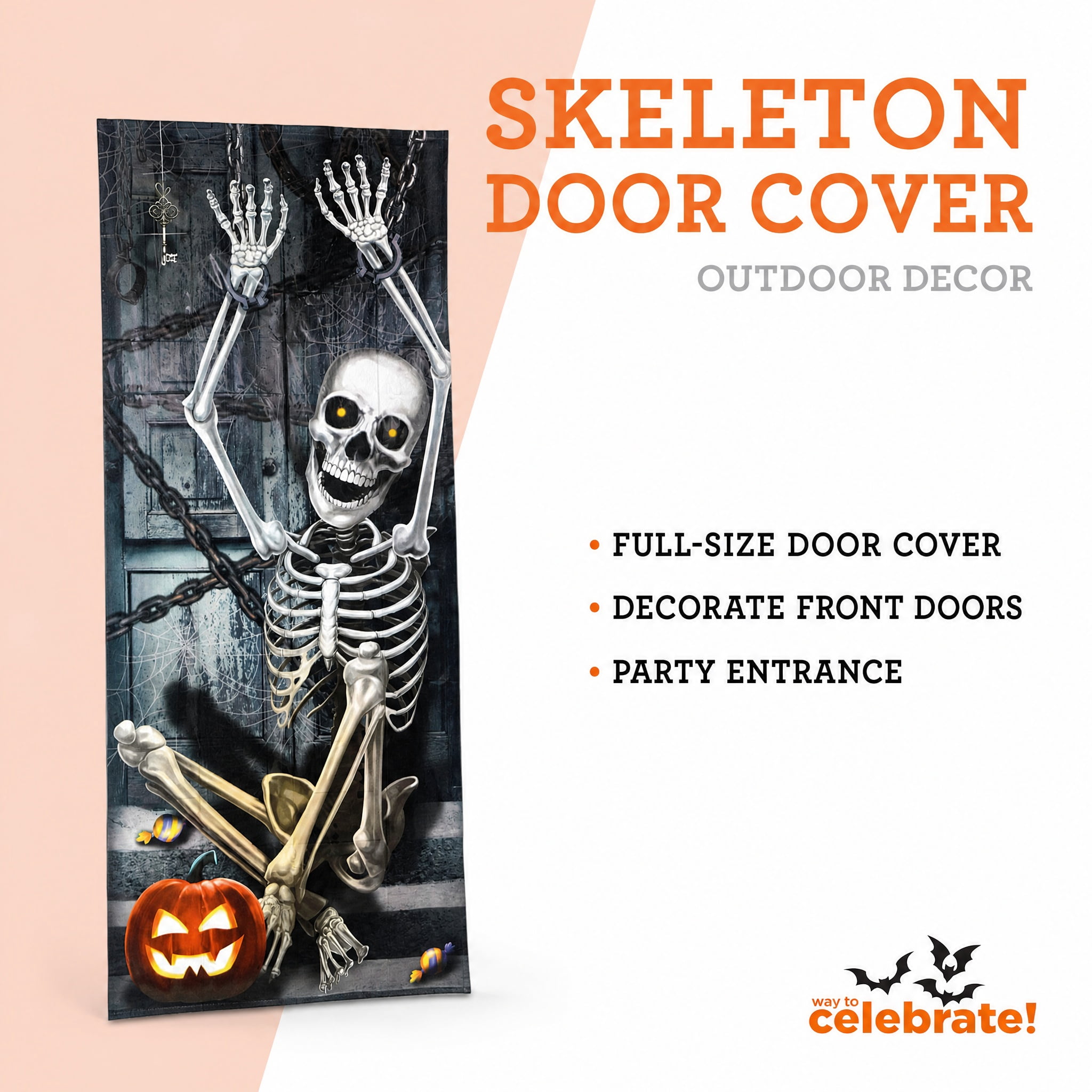 Skeleton Door Cover Decoration, Multicolor, 30" x 72", Halloween by Way To Celebrate