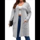 thumbnail image 3 of Cárdigan de Punto Ligero y Suave para Mujer, de Talla Grande, con Mangas Largas, Abierto Al Frente y Bolsillos. Gris XXL, 3 of 7