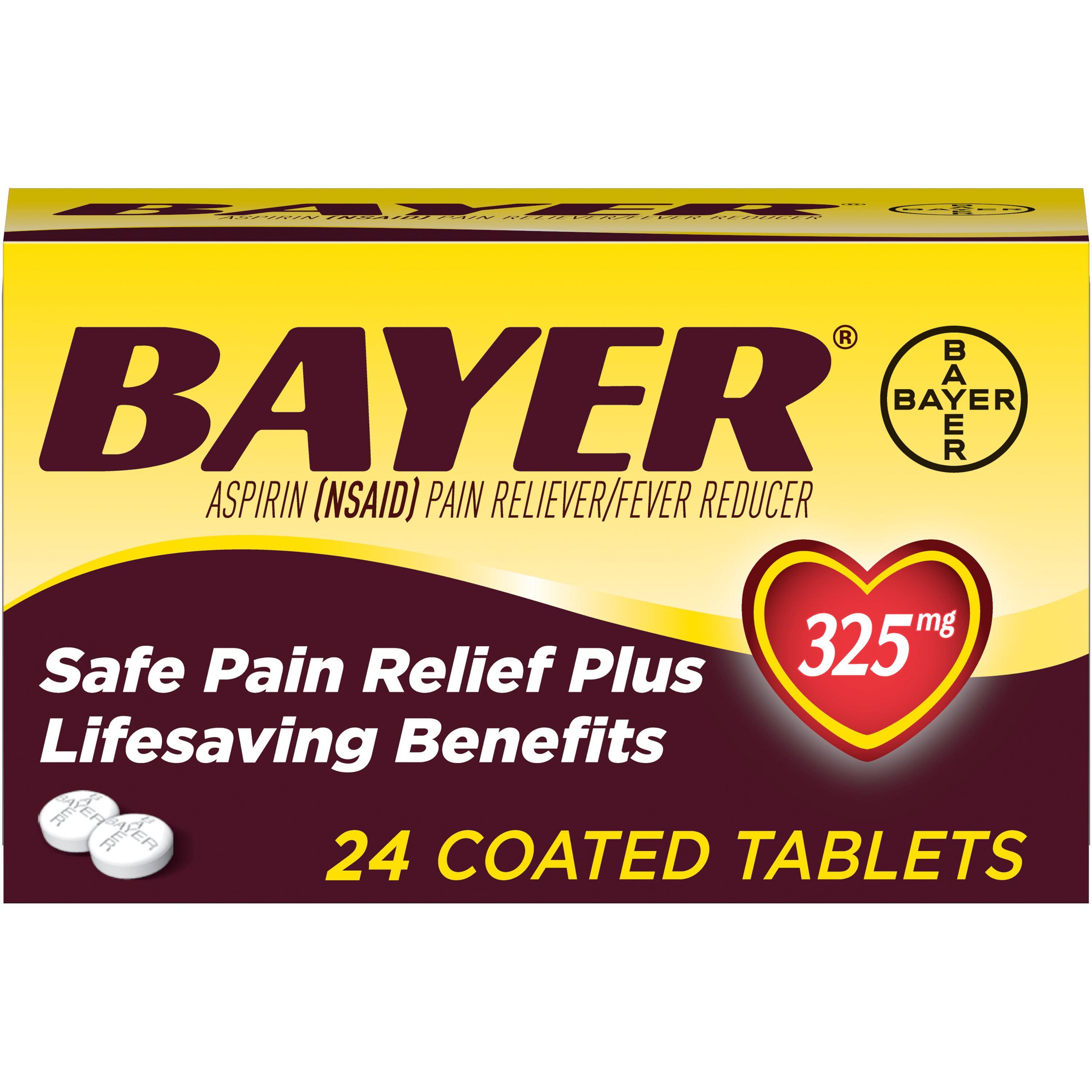 Genuine Bayer Aspirin Pain Reliever / Fever Reducer 325mg Coated Tablets, 24 Ct