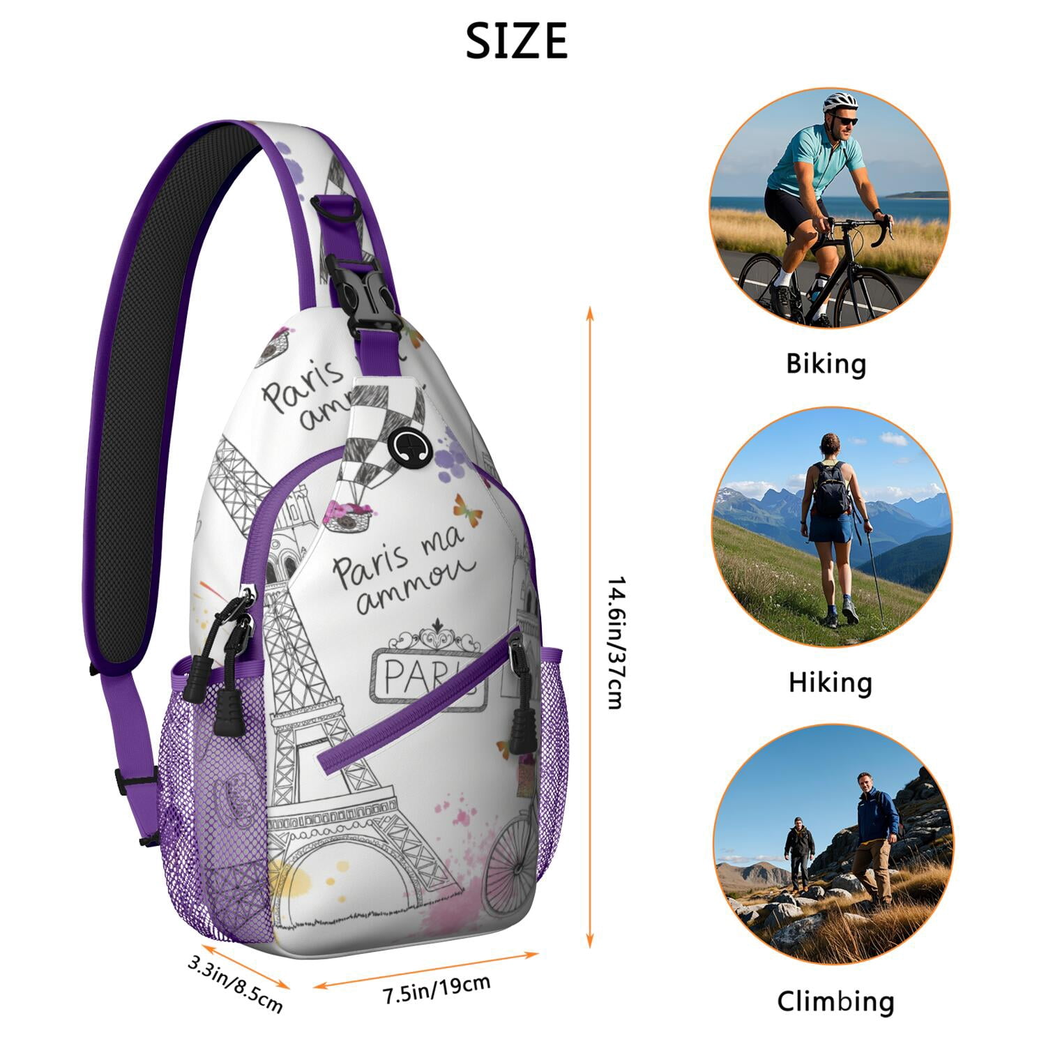 Travel Sling Bag Paris Travel Sling Bag Shoulder Backpack Travel Chest Pack for Men Women
