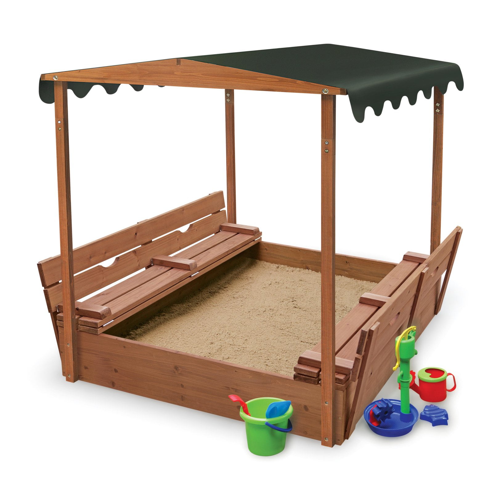 Convertible Cedar Sandbox with Canopy and 2 Bench Seats kids kid outdoor 