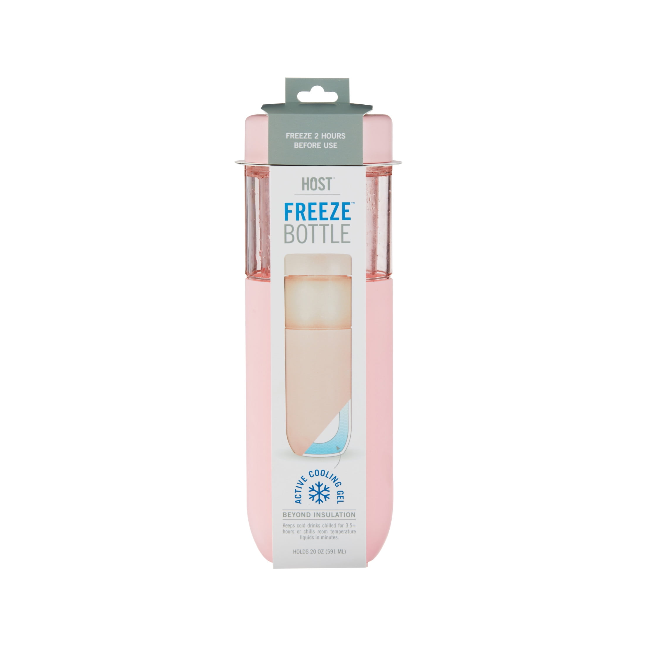 Host FREEZE Double Walled Water Bottle, Freezer Cooling Tumbler, 20oz Pink