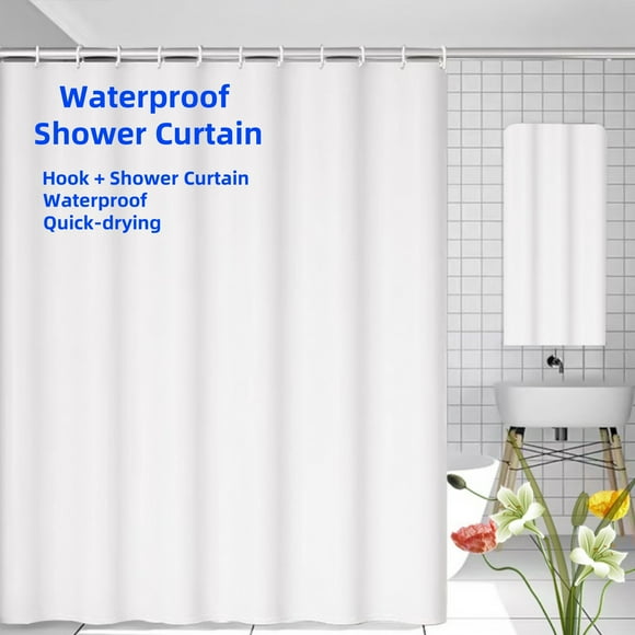 Cortina de Ducha Impermeable, material Pvea con 12 Ganchos de 72x72 Pulgadas, Blanco