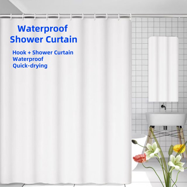 Cortina de Ducha Impermeable, material Pvea con 12 Ganchos de 72x72 Pulgadas, Blanco
