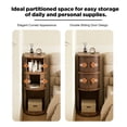 thumbnail image 4 of Fluted Narrow Nightstands with Sliding Tambour Doors, 3-Tier Slim Bedside Table with Open Shelf for Small Space, Walnut, 4 of 7
