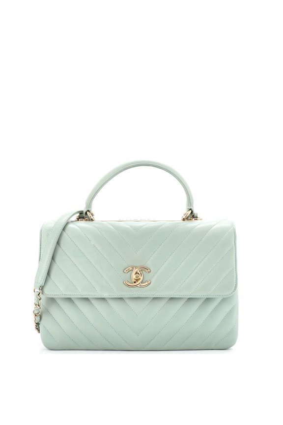 Pre-Owned Trendy CC Top Handle Bag Chevron Lambskin Medium By Rebag