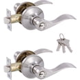 thumbnail image 1 of Door Levers Interior Keyed Difference Entry Front/Bedroom Wave Style Door Handles for Left and Right Opened Door with Lock and Keys Set in Satin Nickel, 1 of 6