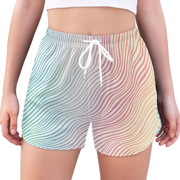 FORMRS Womens Swim Shorts Mesh Liner Quick Dry Casual Beach Board Bottom with Pockets, Sizes S-2XL, Wavy Striped