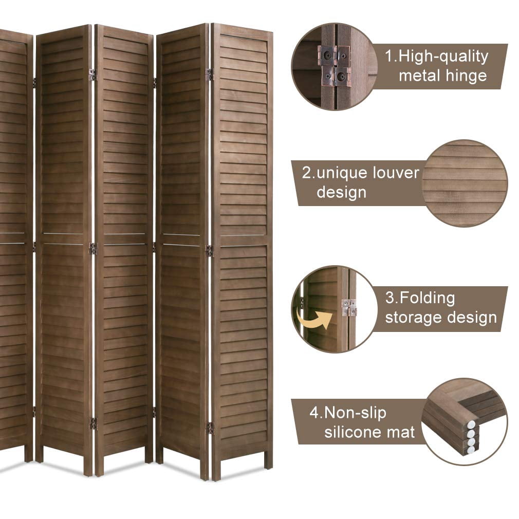 NiamVelo Wood Room Divider 6 Panel Privacy Screen Folding Freestanding Partition 5.74 FT Tall Wall Divider for Home Office, Brown