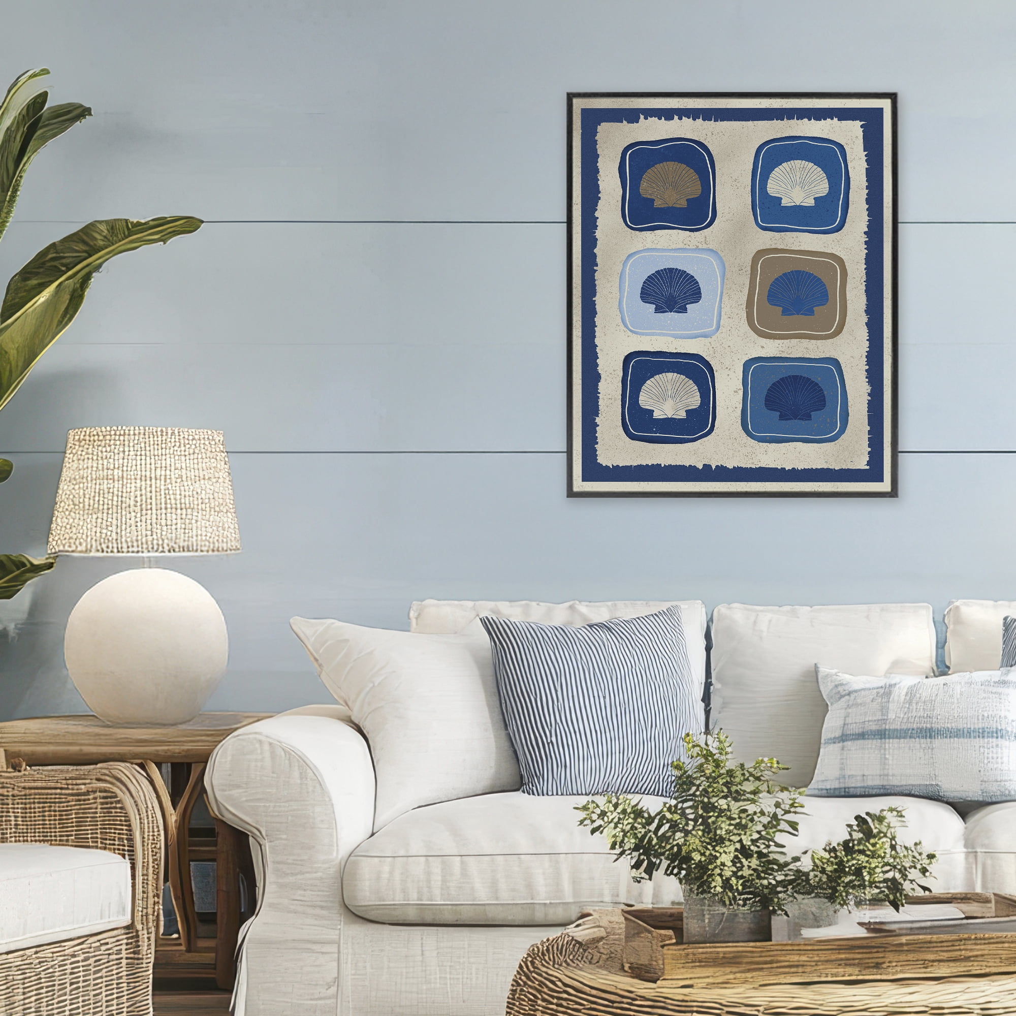 Stupell Industries Nautical Block Shells Black Framed Giclee Art, design by Julia Frost