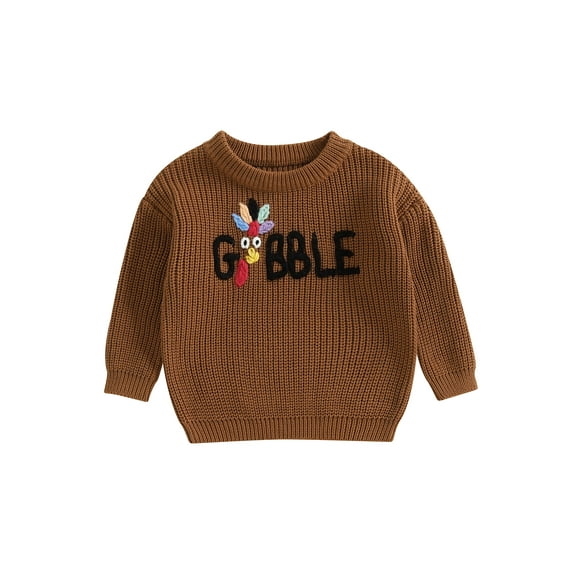 Miaouyo Kids Baby Girls Boys Thanksgiving Sweater 9 12 18 24 Months 2T 3T 4T 5T Turkey Letter Embroidery Round Neck Pullover Knitwear