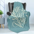 thumbnail image 4 of Saying Soft Flannel Fleece Throw Blanket, Hand Lettering Calligraphic Art with Grunge Look Housewarming Party, Cozy Plush for Indoor and Outdoor Use, 70" x 90", Bluegrey Beige, by Ambesonne, 4 of 5