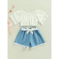 thumbnail image 2 of hirigin 2 Pcs Infant Casual Outfits, Girls Short Sleeve Round Neck Lace T-shirt + Contrast Color Shorts, 2 of 9