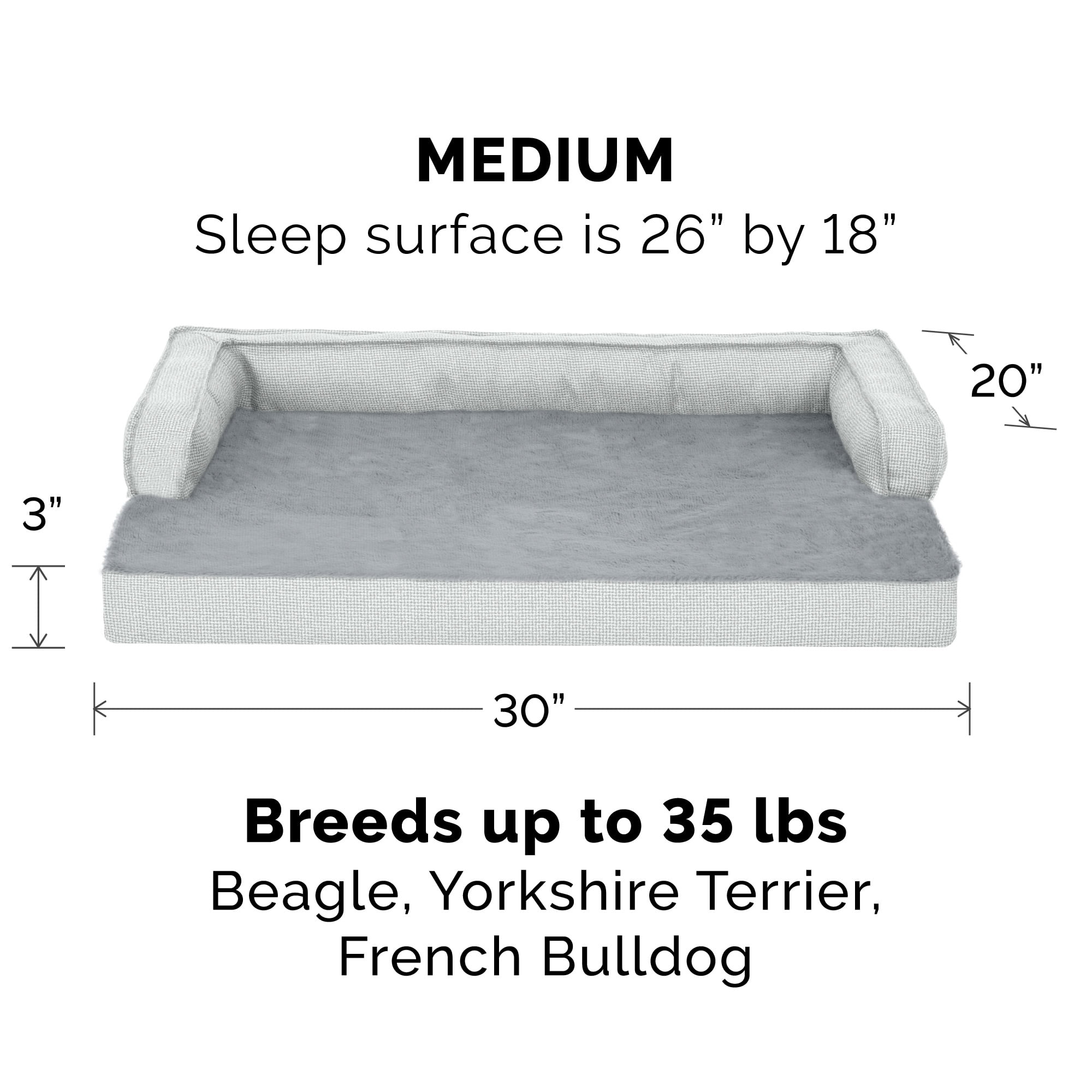 FurHaven Pet Products Plush & Decor Check Comfy Couch Orthopedic Pet Bed for Dogs & Cats - Gray, Medium