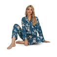thumbnail image 3 of MintLimit Pajamas Set for Women Long Sleeve Leaf Print Sleepwear Double Button Down Soft Silk 2 Pcs Pjs Sets Nightwear Pants Loungewear Blue M, 3 of 3