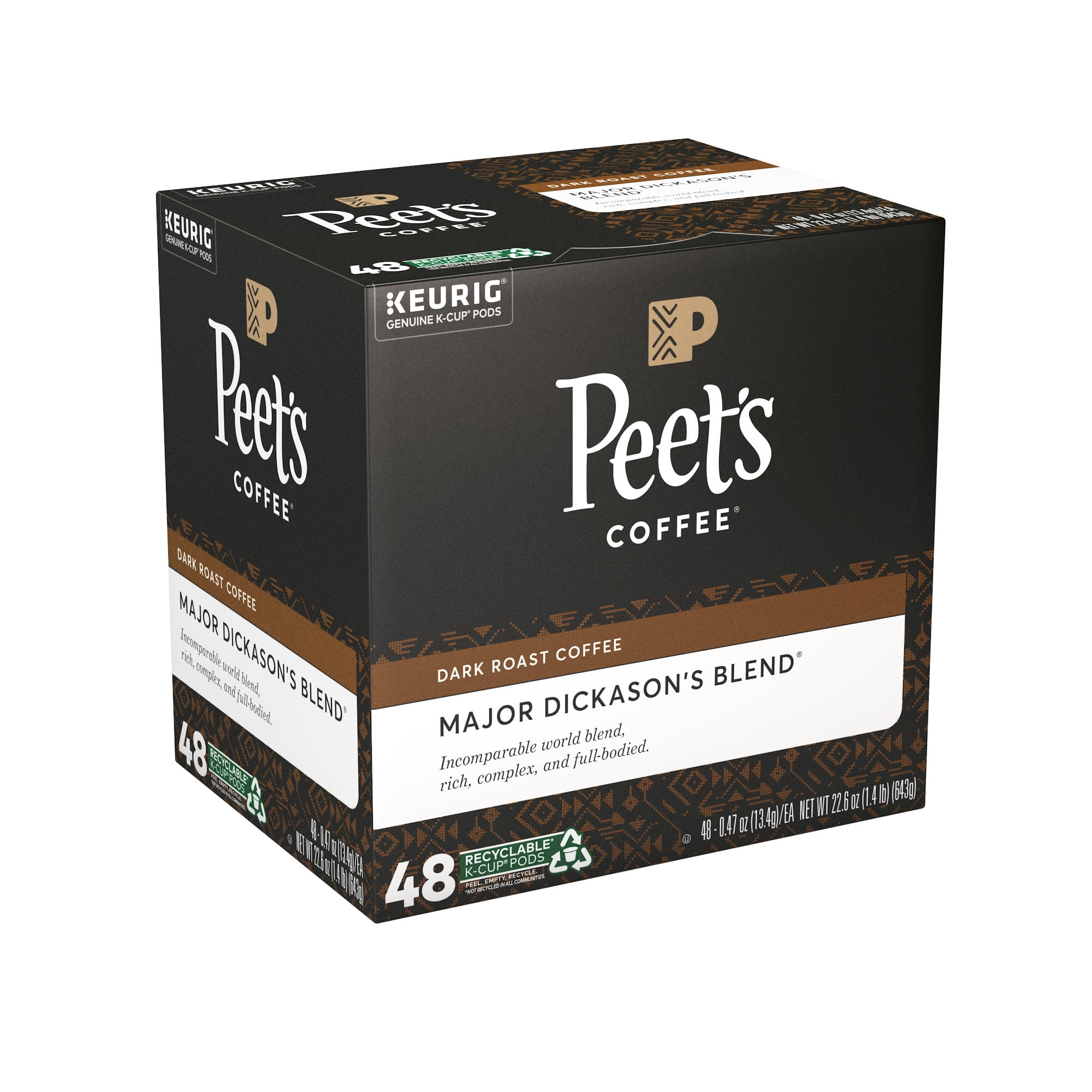 Peet's Coffee K-Cup Pods, Major Dickason's Dark Roast (48 Count) Single Serve Pods Compatible with Keurig Brewers