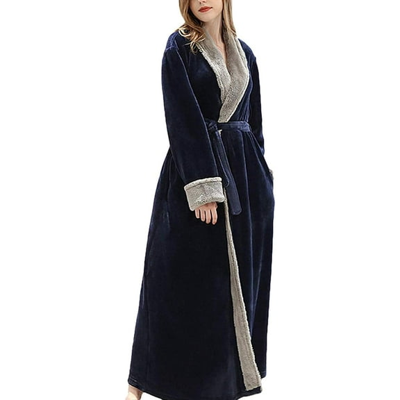 Kukuzhu Women's Unisex Shawl Collar Plush Soft Warm Flannel Fleece Robe Bathrobe