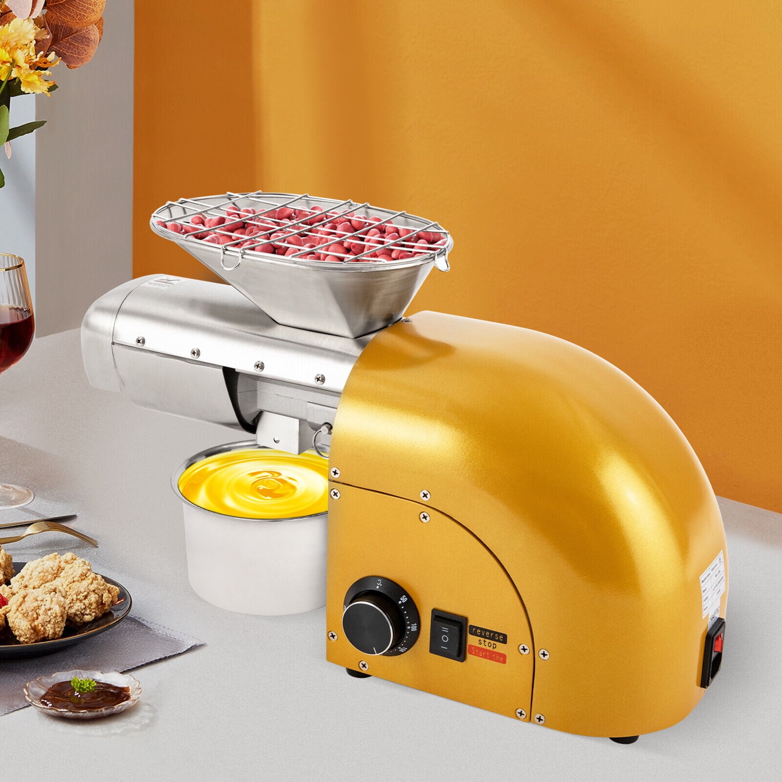 Miumaeov 1800W Commercial Oil Press Machine with Pure Copper Motor 110V 60Hz Cold Hot Stainless Steel Oil Press Machine for Peanuts Soybeans Rapeseed Walnuts Sesame