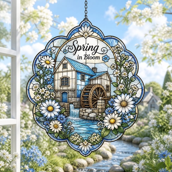 Acrylic Suncatcher Spring Daisy Watermill Window Decor for Floral Home