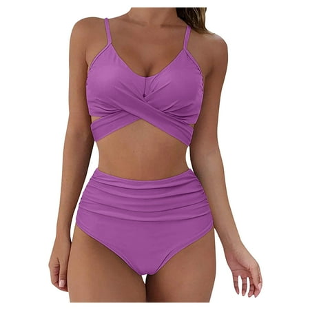 

ZIZOCWA Bikini Sets for Women High Waisted Bathing Waist Women High Soild Swimsuit Set Push Print Up Swimwear Bikini Swimwears Tankinis Set Sports Bra Bathing Suit Top Swim Wear for Women Women 3 Pi