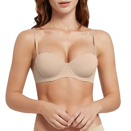 Ladies Push-Up Wire-Free Bralette-Seamless Soft Cup T-Shirt Bra Padded Comfort Underwear for Everyday Wear Color Beige Size 85C