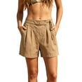 thumbnail image 2 of MLCDZ Womens Cotton Linen Shorts Casual Loose Summer Drawstring Elastic Waist Pleated Zipper Button Tailored Shorts Beach Vacation Versatile Short Pants, 2 of 8