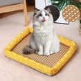 thumbnail image 1 of Natural Linen and Woven Rattan Pet Mat Breathable Washable Square Design with Protective Edge for Indoor Use by Dogs and Cats, 1 of 3