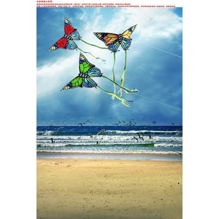 Image of ABPHOTO Polyester Flying Butterfly Kite Beach Sand Sea Seaside Wedding Studio Photography Backdrops 5x7ft