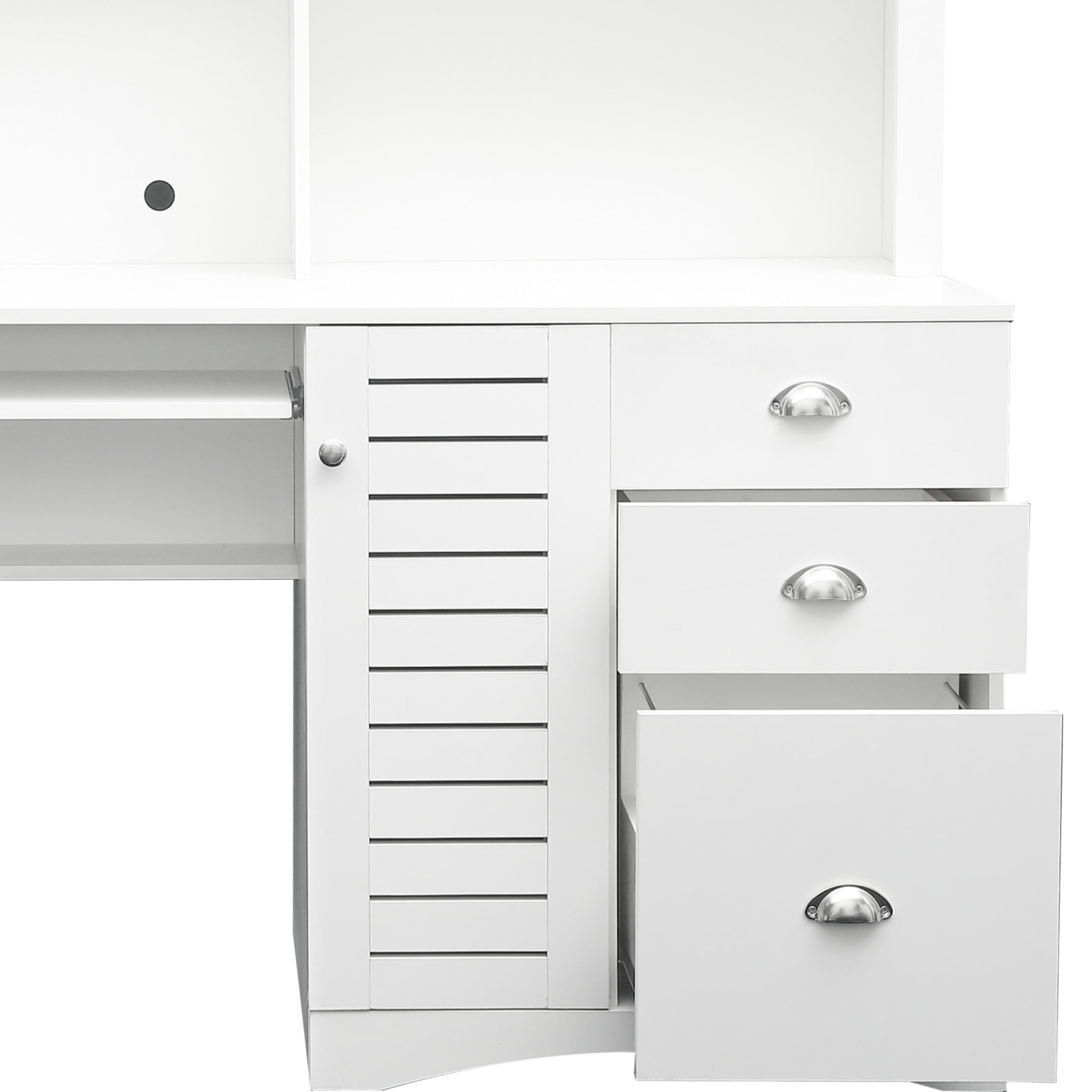 Noble House 59" Computer Desk with Hutch, Drawers, 2-Tier Shelf & Concealed PC Cabinet, for Home Office, White
