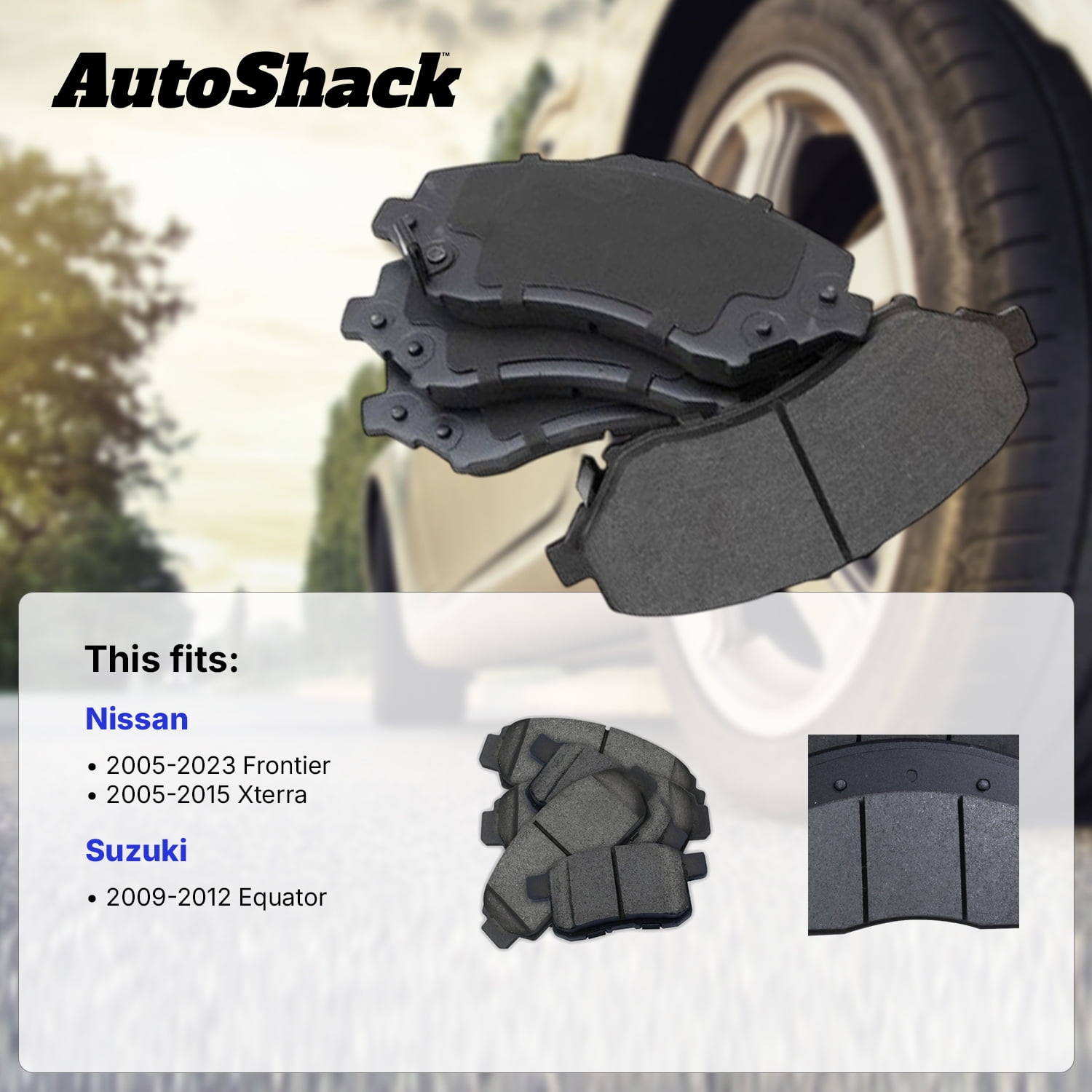 AutoShack Front & Rear Premium Ceramic Brake Pad Set for Nissan & Suzuki, Frontier 2005-2024 Xterra 2005, 2008-2015 Equator 2009-2012, 4WD RWD L4 2.5L V6 3.8L 4.0L