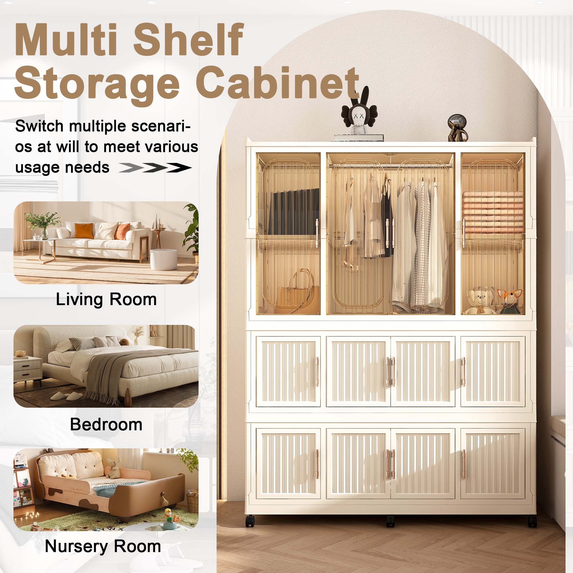Miniyam 48.03" x 17.72" x 62.2" Includes 6 Hangers – Portable Wardrobe Closet with 12 Magnetic Doors – 12 Cubes, 1 Hanging Rod