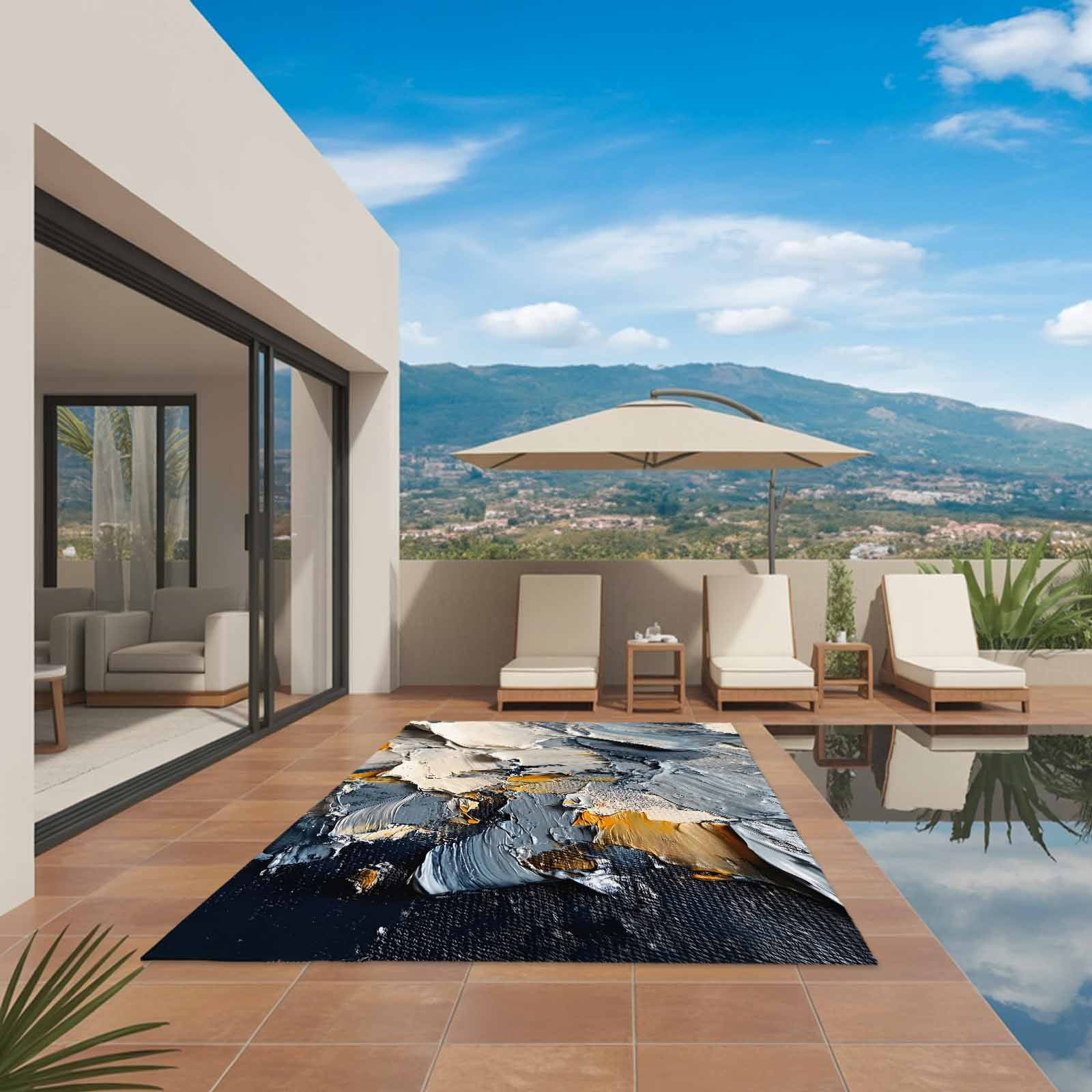 Abstract Ombre Outdoor Rug 4x6 Ft, Non Slip Washable Area Rug, Modern Farmhouse Chic Oil Painting Patio Rugs Carpet Runner, Large Floor Mat for Indoor/Outdoor Deck Porch Camping