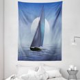 thumbnail image 1 of Nautical Tapestry, Sailing Boat in Moonrise Dramatic Sky Ocean Reflections Wavy Serene Illustration, Wall Hanging for Bedroom Living Room Dorm Decor, 60W X 80L Inches, Violet Blue, by Ambesonne, 1 of 2