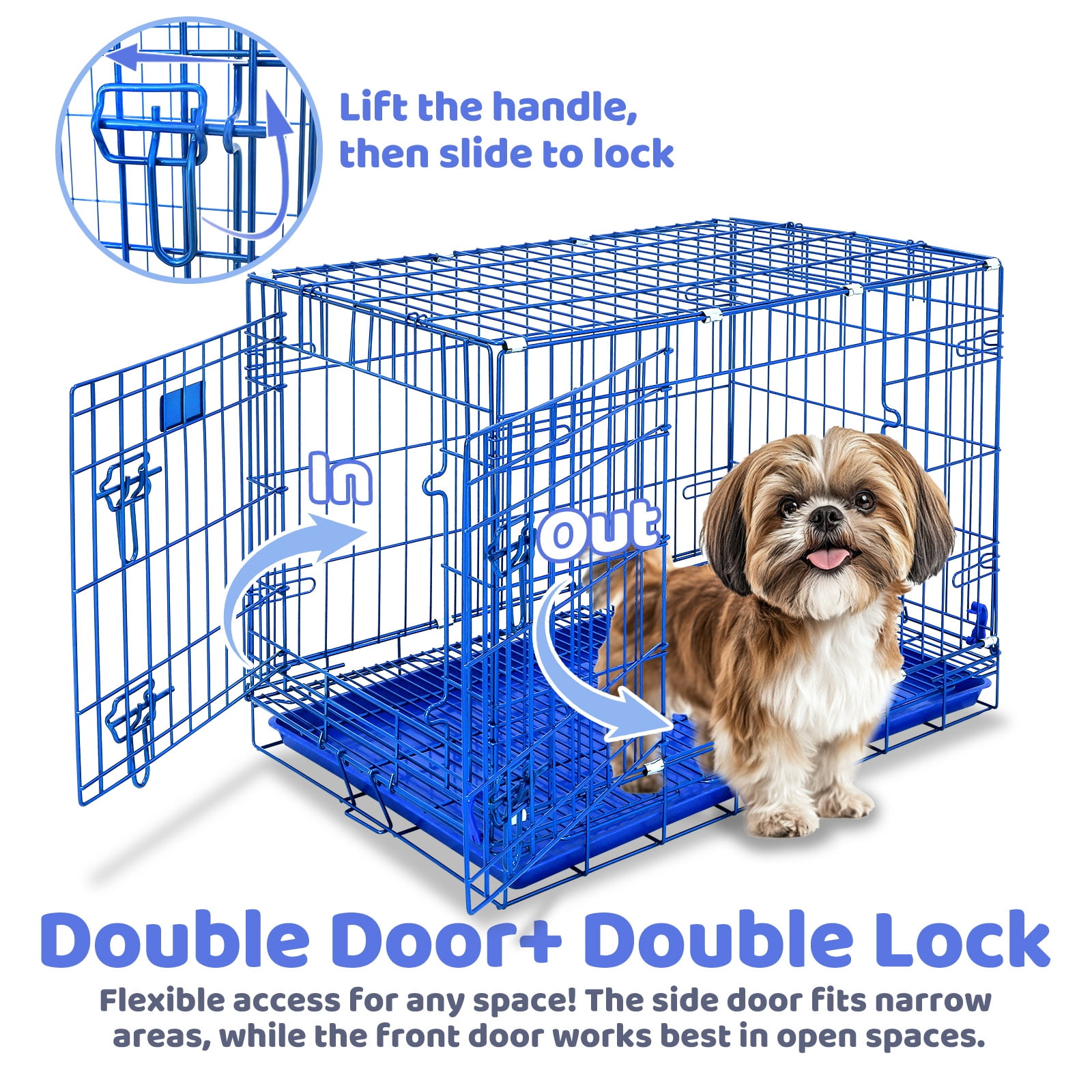Homey Pet 30 Inch Medium Dog Crate, Royal Blue Dog Cage Small, Foldable Inside Dog Kennel Nano-Coated Metal Wire Dog Crates with Removable Floor Grid Tray, Double Doors Dual Locks, Portable Handle
