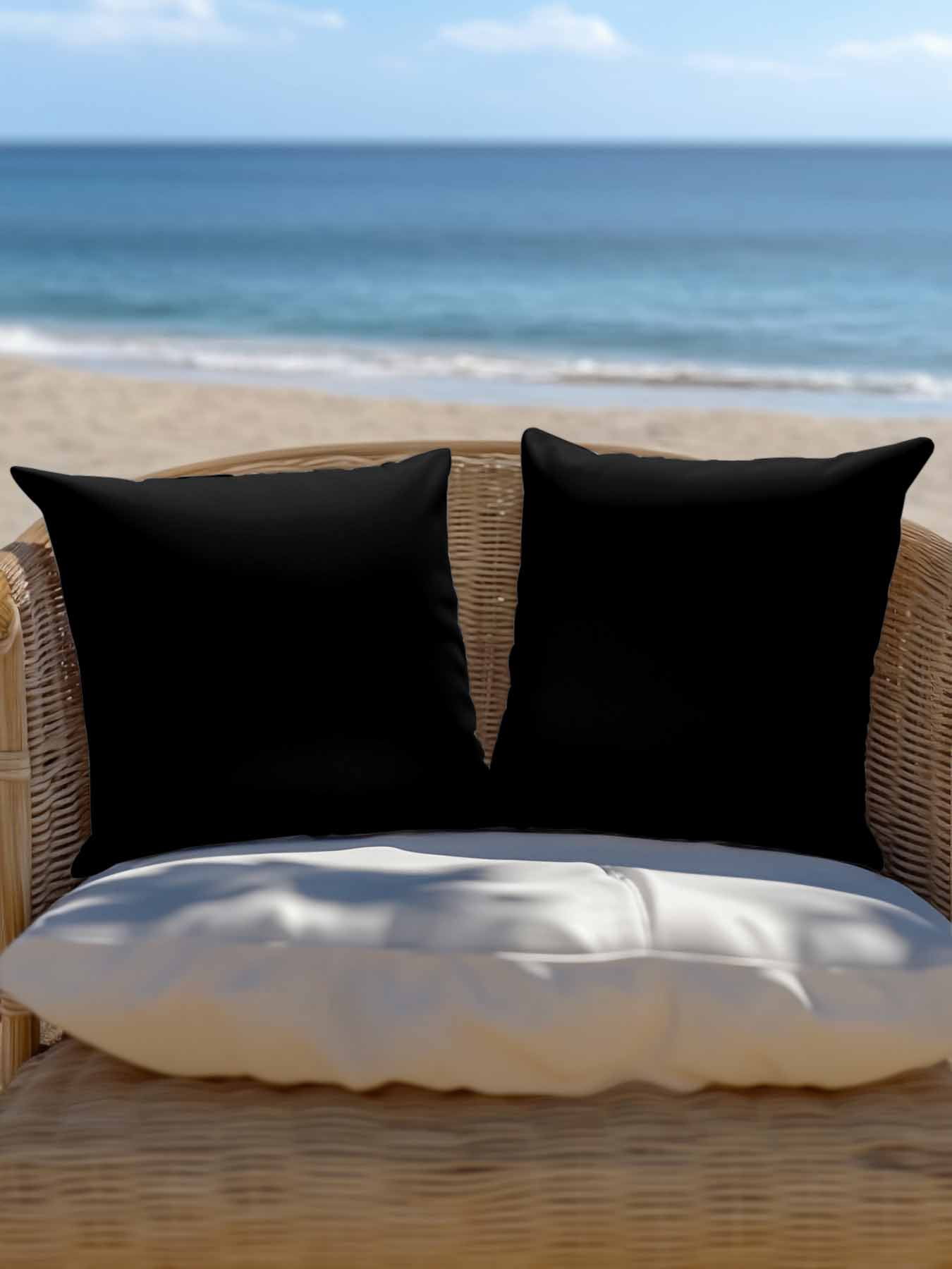 Waterproof Outdoor Throw Pillows with Inserts 18"x18" Set of 2, Black Soft Decorative Pillowcases for Couch Bedroom, Pure Black Pillow Covers for Sofa Living Room