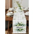 thumbnail image 4 of Table Runner Dresser Scarves 70 Inch Long, Green Botanical Watercolor Leaves Linen Dining Table Runners Bless Quote on Grey Lattice Tabletop Scarf for Wedding Holiday Party Kitchen, 4 of 7