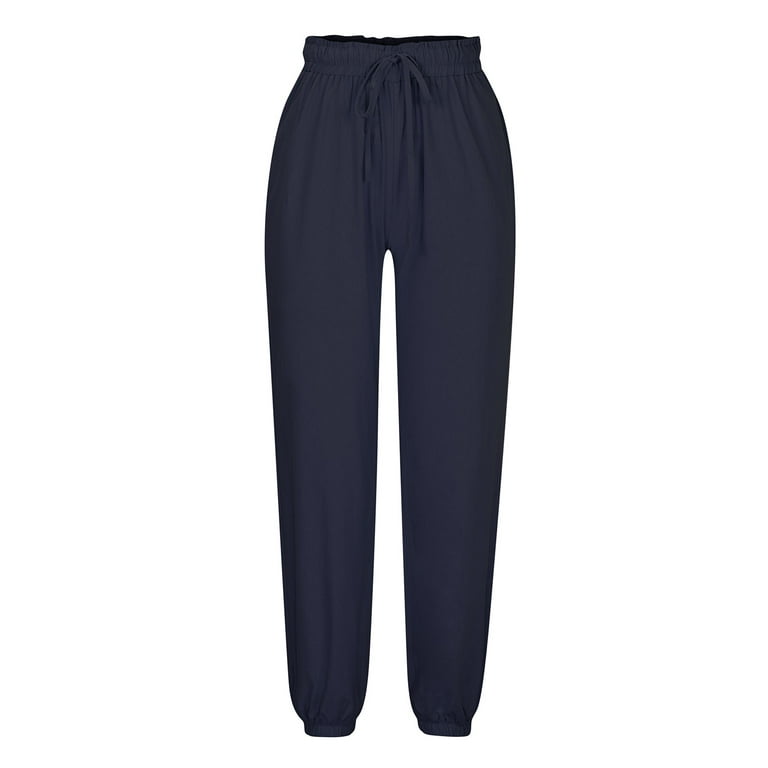 DAETIROS Athletic Works Women Pants Fashion Casual Solid Color Elastic  Cotton And Linen Trousers Pants Outdoor Navy Size M