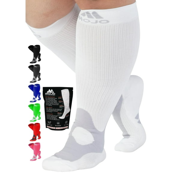 Wide Calf Mojo Compression Knee High Unisex 20-30mmHg - White, 6X-Large
