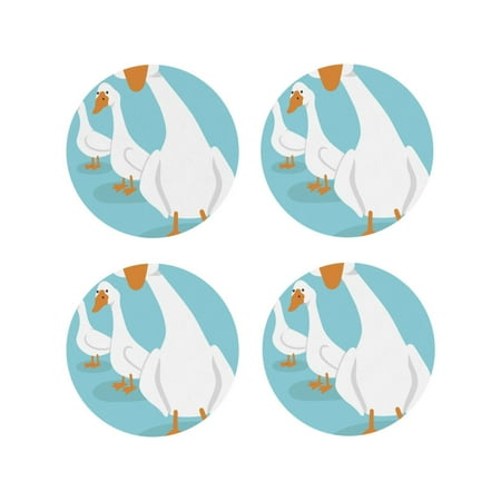 

Fuzoiu Three White Geese Print Leather Coasters Set Drink Coasters Set of 4 for Tabletop Protection Durable PVC Coasters Home Décor and Housewarming Gift-Round Shape