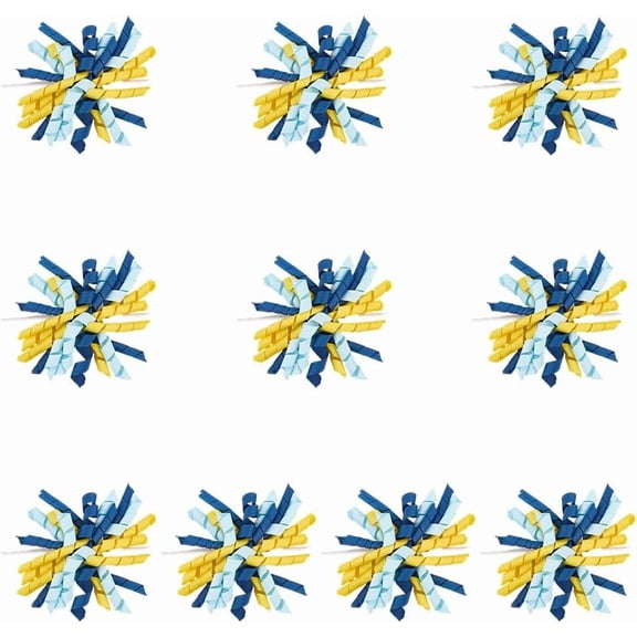 10Pcs Blue Curly Bows 10cm Polyester Self Adhesive Present Gift Wrapping Twist Tie Grosgrain Ribbons Decor for DIY