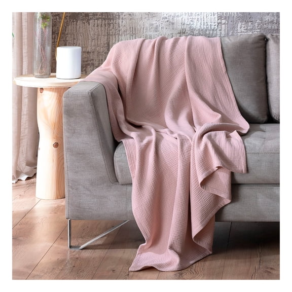 Manta Muselina 100% Algodón Frazada Esquimal Ideal para Cama, Sofá y Decoración (Rosa)