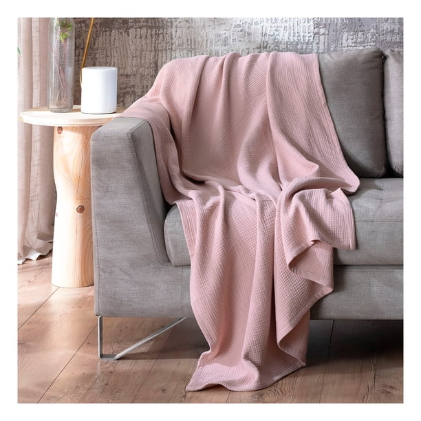 Manta Muselina 100% Algodón Frazada Esquimal Ideal para Cama, Sofá y Decoración (Rosa)