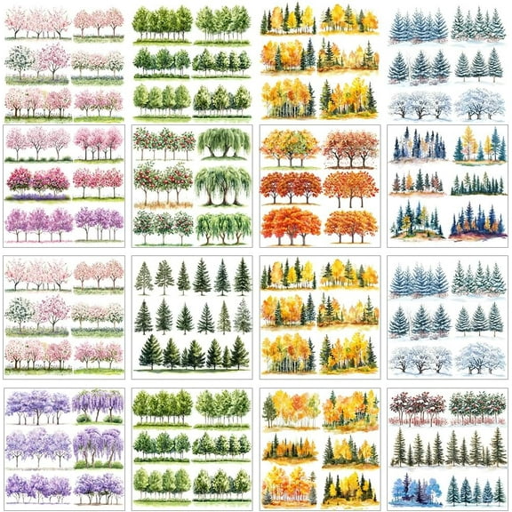 12 Pcs Four Seasons Trees Rub on Transfers for Crafts 12 Styles Tree Pattern Rub on Transfer Stickers Art Style PVC Rub On Decals for DIY Home Window Craft Decor 5.5x5.5 Inch