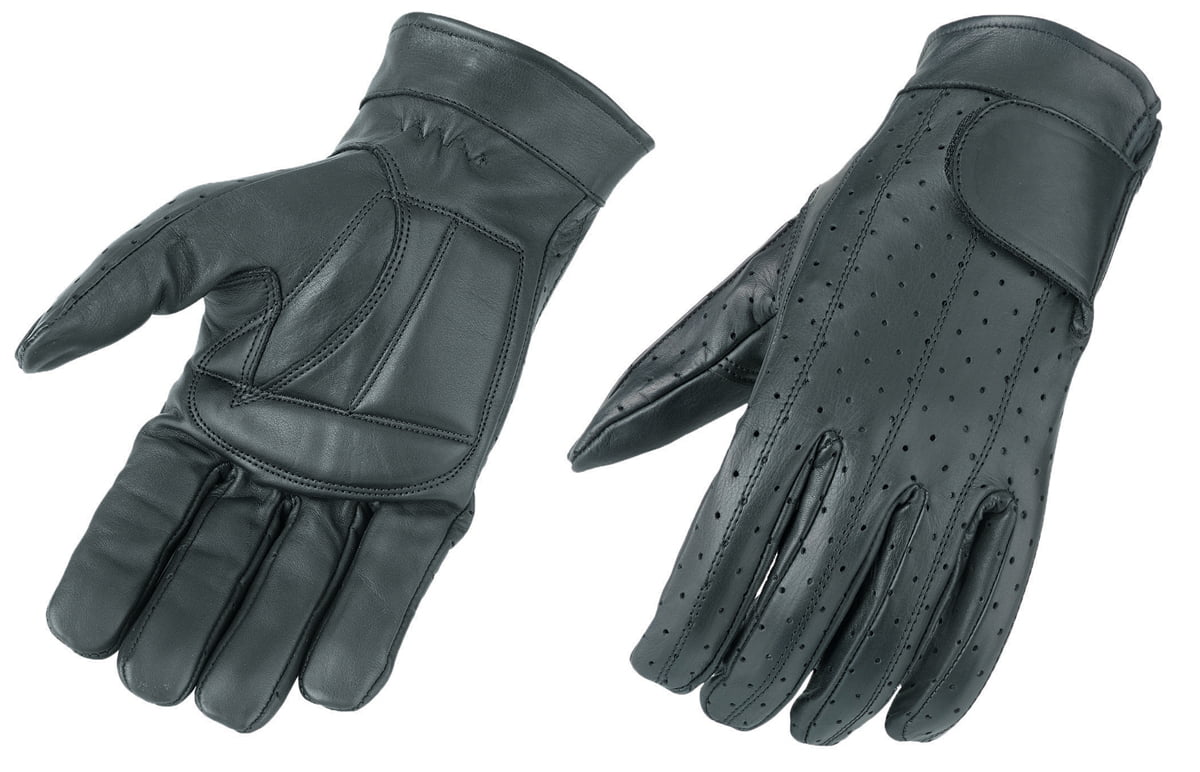 Mens Leather and Perforated Mesh Riding Summer Gloves Gel Palm