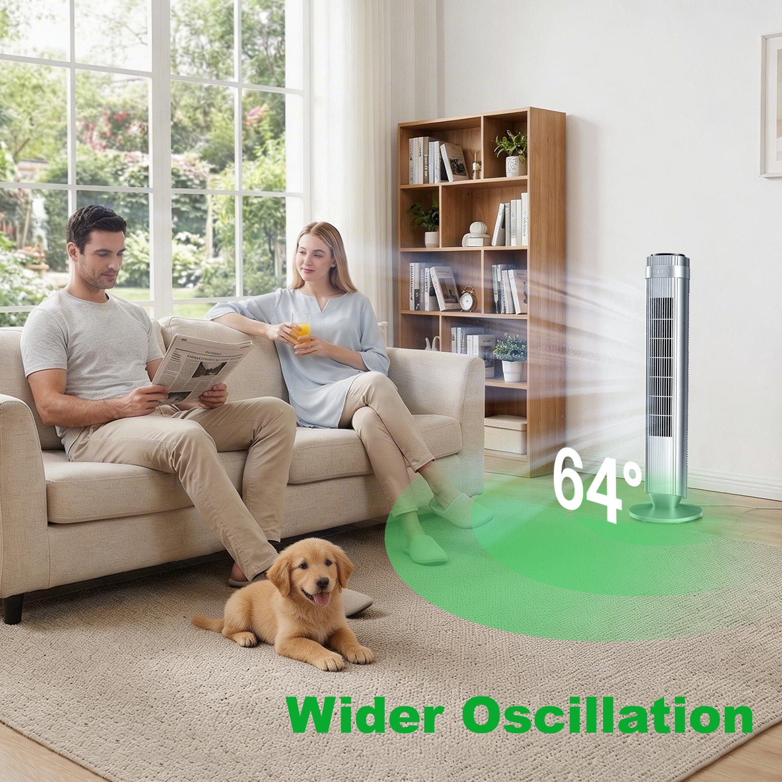 Quiet Tower Fan for Bedroom, Oscillating Fan with Child Lock & Night Light, 28dB, 12H Timer and Remote, 5 Speeds Cooling Fan for Nursery and Home,Silver