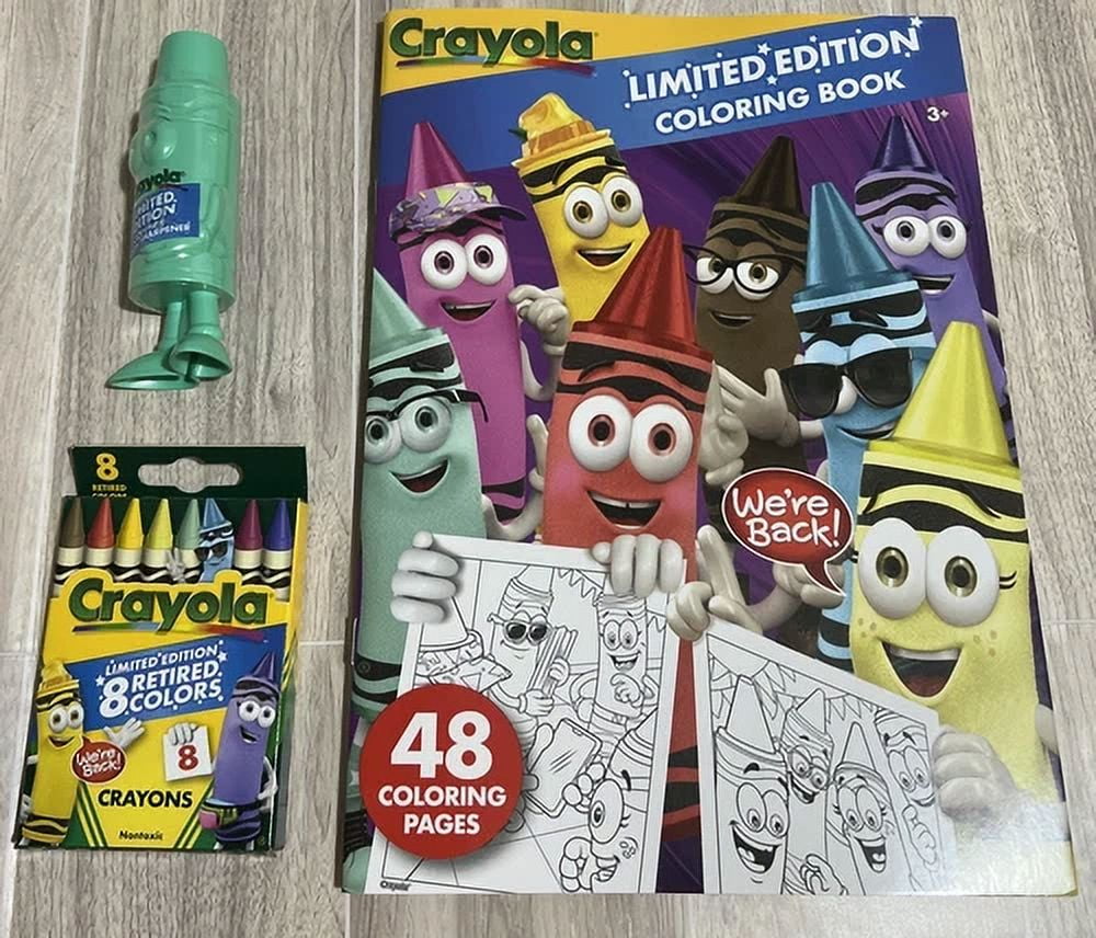 Crayola Limited Edition Crayons Set 8 Retired Colors + Mint Sharpener & Coloring Book