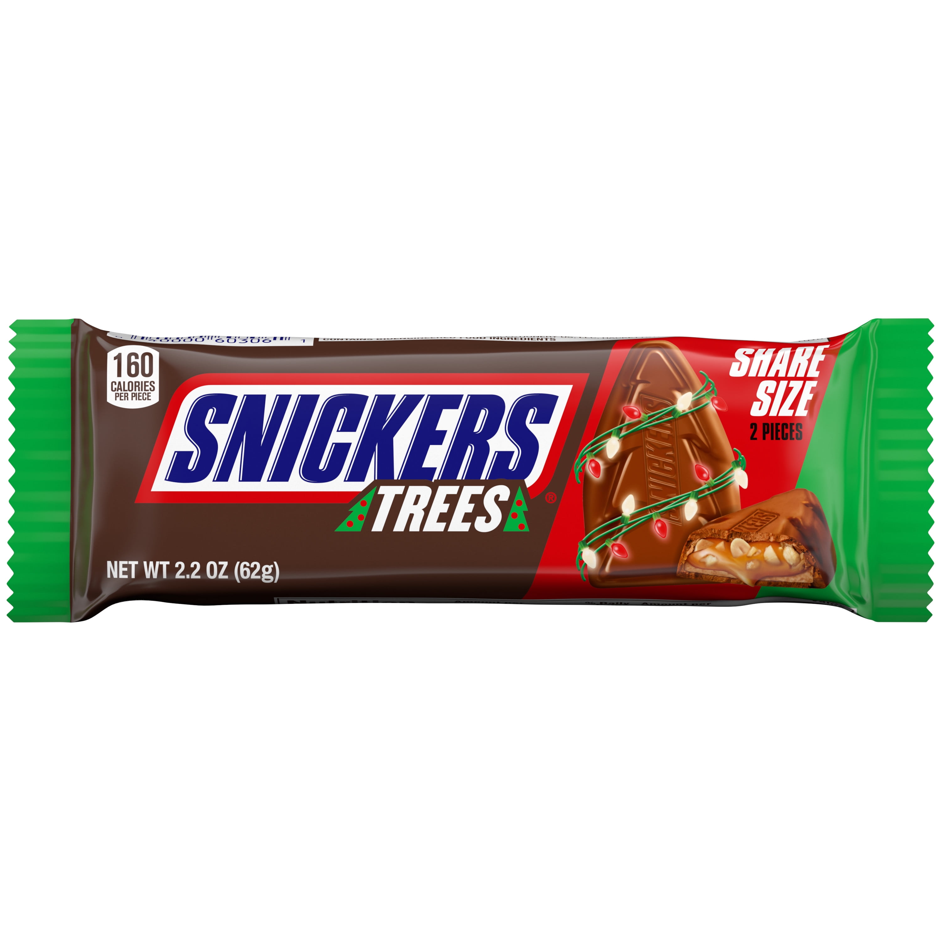 (2 pack) Snickers Trees Christmas Candy Chocolate Bars, Share Size - 2.2 oz pack