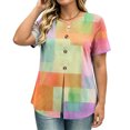 thumbnail image 6 of VBVC Women's Floral Print Henley Blouse , Ladies' V-Neck Short Sleeve Summer Top , Boho Tropical Vacation Shirts For Women,Orange,S-3XL, 6 of 8
